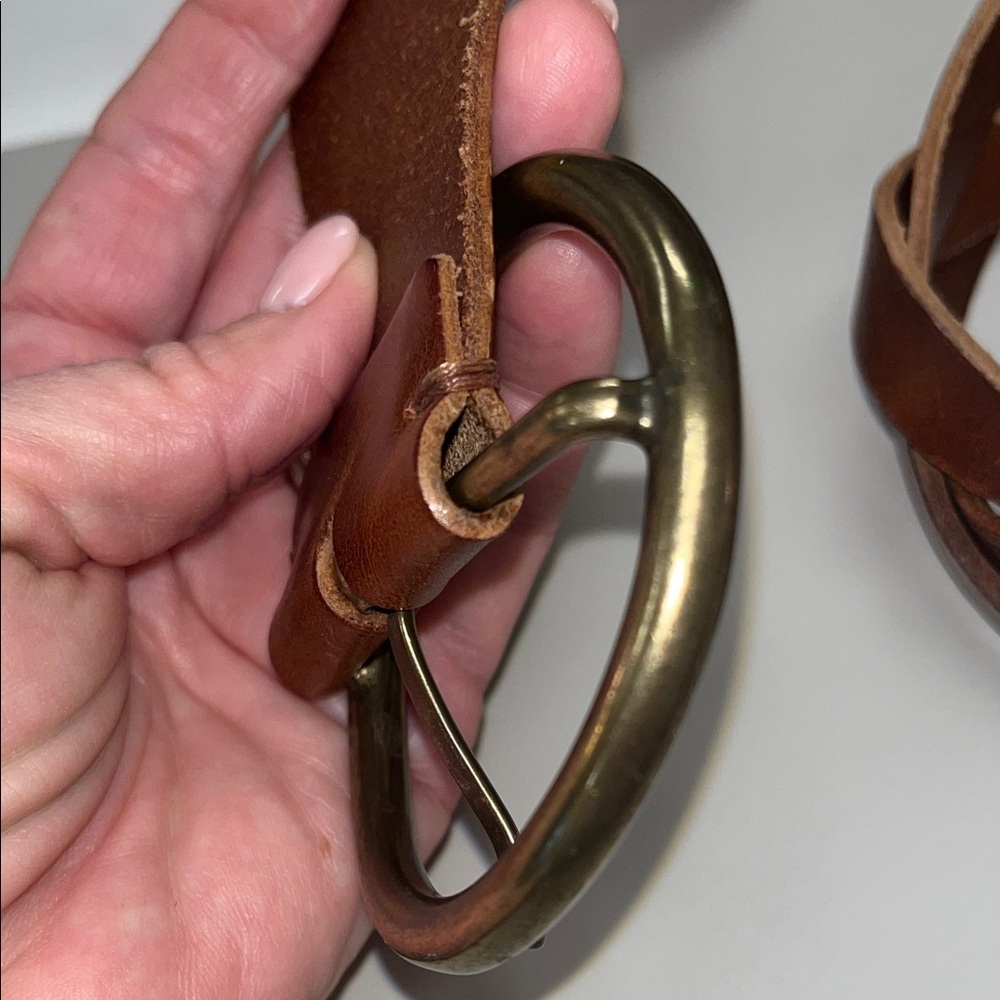 Sundance Brown Braided Leather Belt w/ Brass Round Buckle SZ Small - Picture 7 of 10